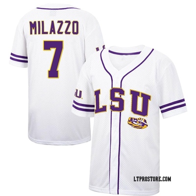 Men's Alex Milazzo LSU Tigers Replica Colosseum Free Spirited Baseball Jersey - White/Purple