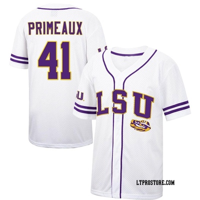 Men's DJ Primeaux LSU Tigers Replica Colosseum Free Spirited Baseball Jersey - White/Purple