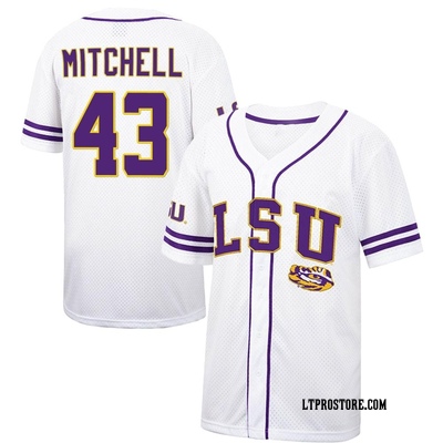 Men's Derrick Mitchell LSU Tigers Replica Colosseum Free Spirited Baseball Jersey - White/Purple