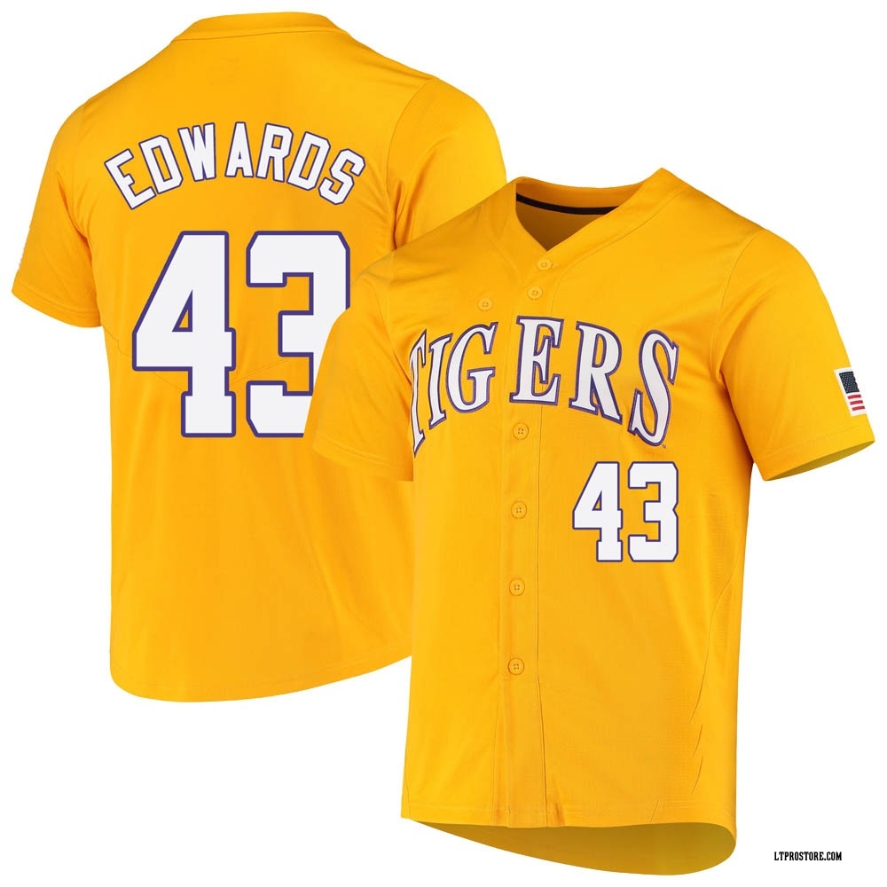 Men's Garrett Edwards LSU Tigers Replica Full-Button Baseball Jersey - Yellow