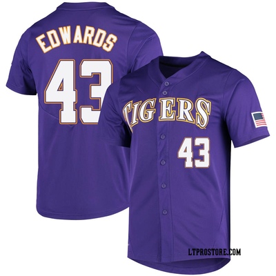Men's Garrett Edwards LSU Tigers Replica Vapor Untouchable Full-Button Baseball Jersey - Purple