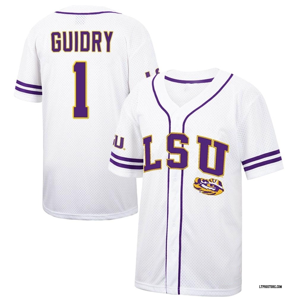 Men's Gavin Guidry LSU Tigers Replica Colosseum Free Spirited Baseball Jersey - White/Purple