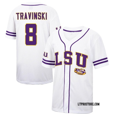 Men's Hayden Travinski LSU Tigers Replica Colosseum Free Spirited Baseball Jersey - White/Purple