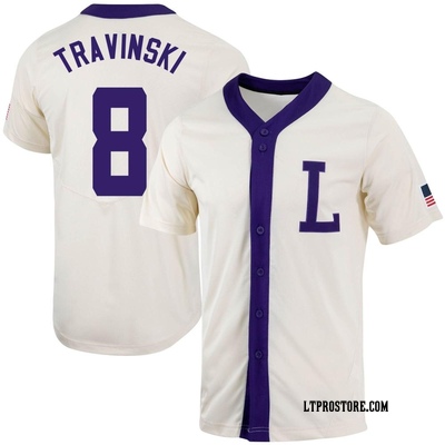 Men's Hayden Travinski LSU Tigers Replica Natural Full-Button Baseball Jersey