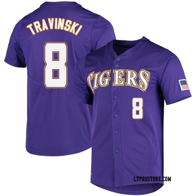 Men's Hayden Travinski LSU Tigers Replica Vapor Untouchable Full-Button Baseball Jersey - Purple