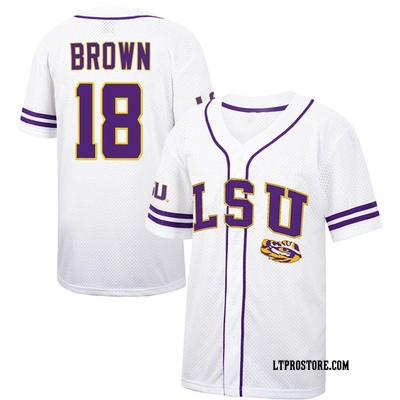 Men's Jake Brown LSU Tigers Replica Colosseum Free Spirited Baseball Jersey - White/Purple