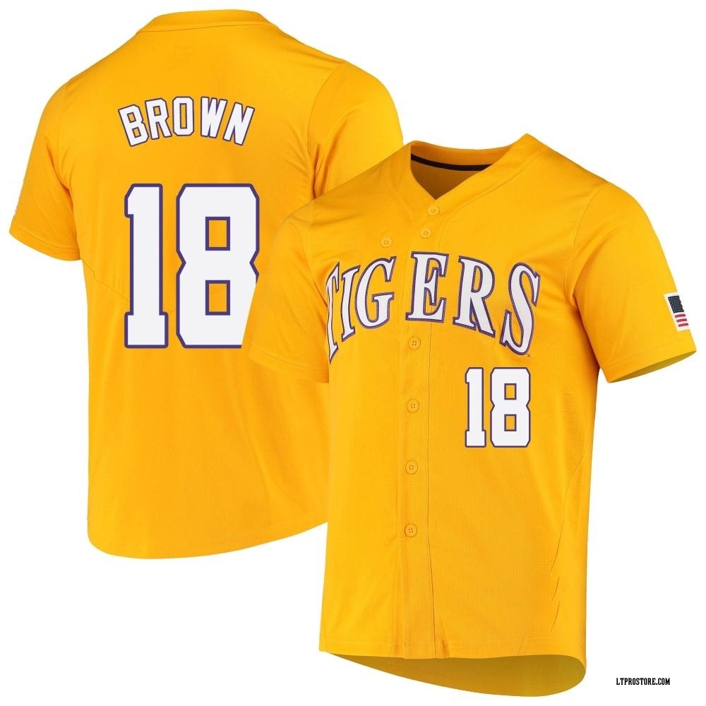 Men's Jake Brown LSU Tigers Replica Full-Button Baseball Jersey - Yellow