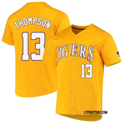 Men's Jordan Thompson LSU Tigers Replica Full-Button Baseball Jersey - Yellow