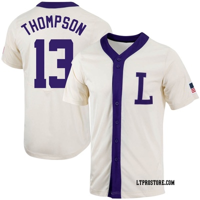 Men's Jordan Thompson LSU Tigers Replica Natural Full-Button Baseball Jersey