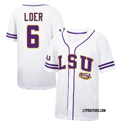 Men's Justin Loer LSU Tigers Replica Colosseum Free Spirited Baseball Jersey - White/Purple