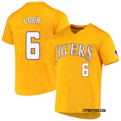 Men's Justin Loer LSU Tigers Replica Full-Button Baseball Jersey - Yellow