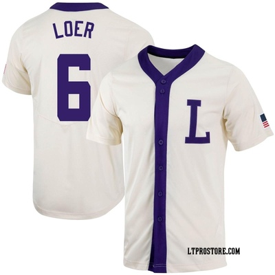 Men's Justin Loer LSU Tigers Replica Natural Full-Button Baseball Jersey