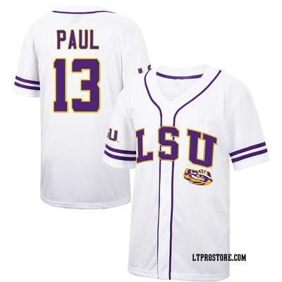Men's Mic Paul LSU Tigers Replica Colosseum Free Spirited Baseball Jersey - White/Purple