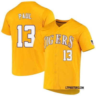 Men's Mic Paul LSU Tigers Replica Full-Button Baseball Jersey - Yellow