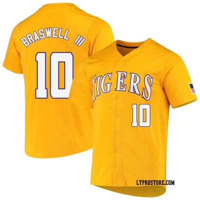 Men's Michael Braswell III LSU Tigers Replica Full-Button Baseball Jersey - Yellow