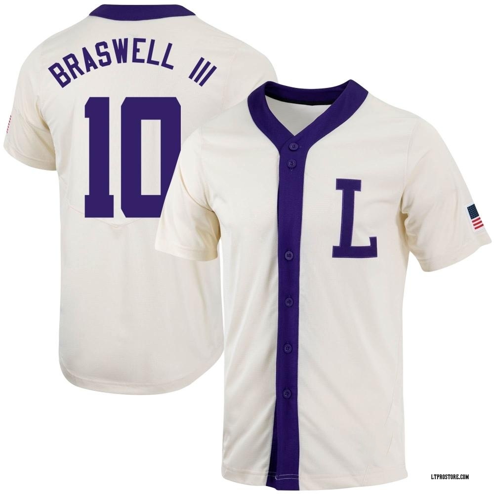 Men's Michael Braswell III LSU Tigers Replica Natural Full-Button Baseball Jersey
