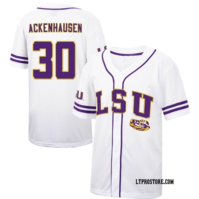 Men's Nate Ackenhausen LSU Tigers Replica Colosseum Free Spirited Baseball Jersey - White/Purple