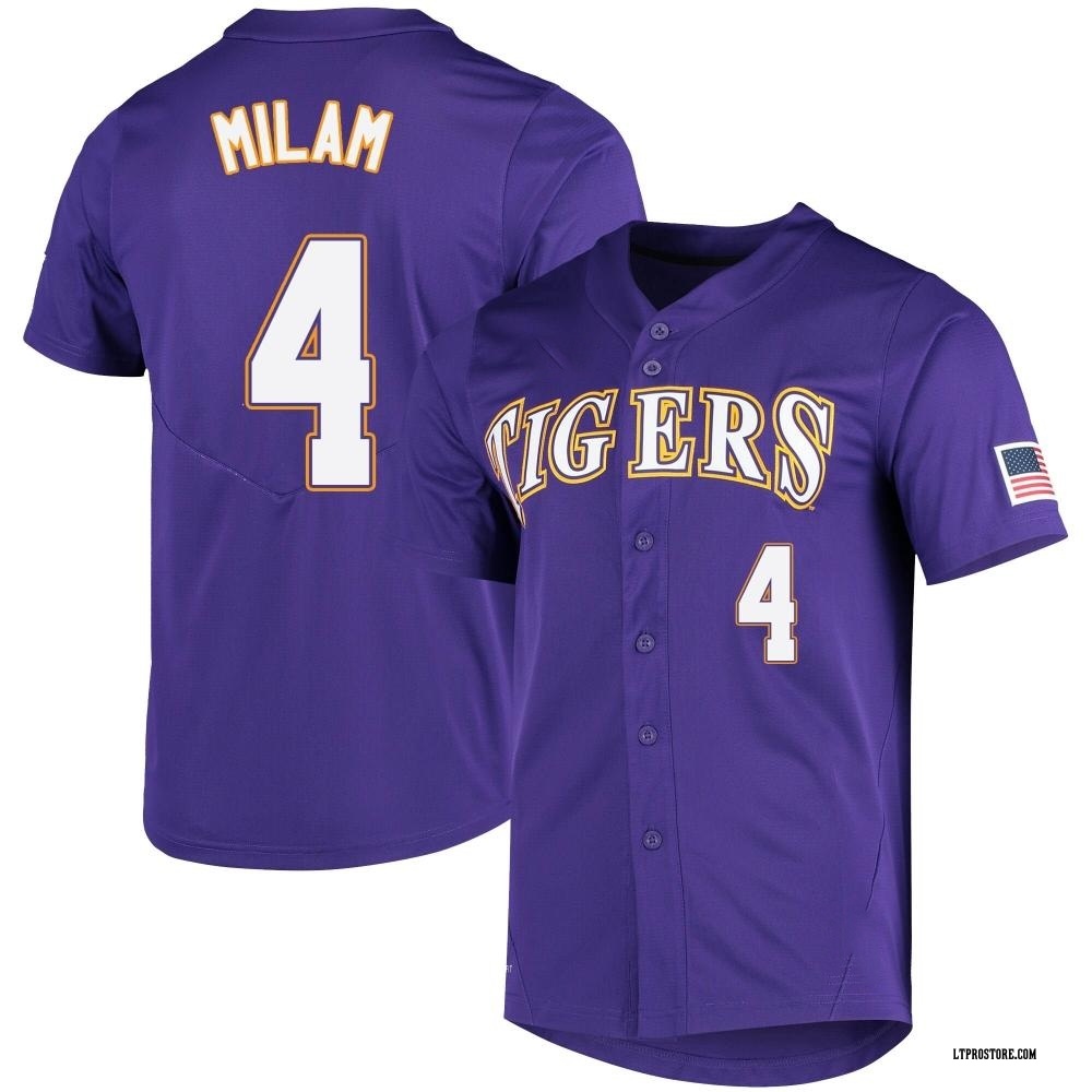 Men's Steven Milam LSU Tigers Replica Vapor Untouchable Full-Button Baseball Jersey - Purple