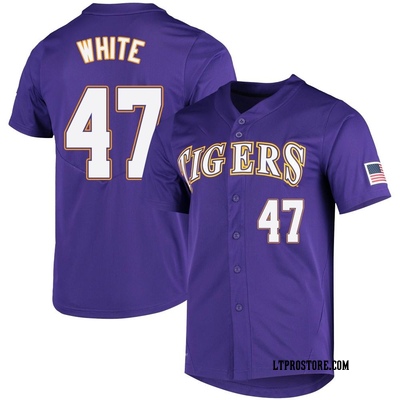 Men's Tommy White LSU Tigers Replica Vapor Untouchable Full-Button Baseball Jersey - Purple