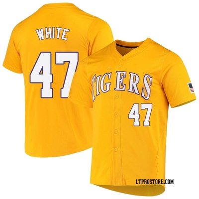 Men's Tommy White LSU Tigers Replica Yellow Full-Button Baseball Jersey - White