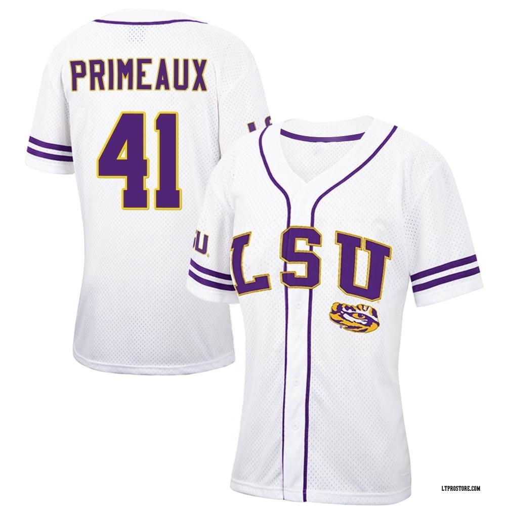 Women's DJ Primeaux LSU Tigers Replica Colosseum Free Spirited Baseball Jersey - White/Purple