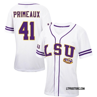 Women's DJ Primeaux LSU Tigers Replica Colosseum Free Spirited Baseball Jersey - White/Purple