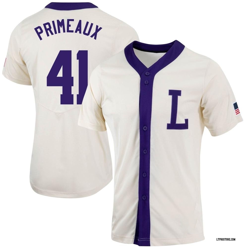 Women's DJ Primeaux LSU Tigers Replica Natural Full-Button Baseball Jersey