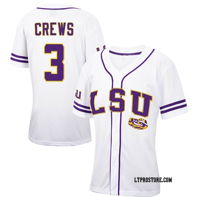 Women's Dylan Crews LSU Tigers Replica Colosseum Free Spirited Baseball Jersey - White/Purple