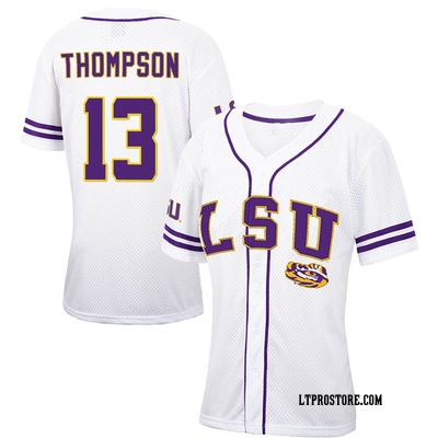Women's Jordan Thompson LSU Tigers Replica Colosseum Free Spirited Baseball Jersey - White/Purple