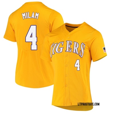 Women's Steven Milam LSU Tigers Replica Full-Button Baseball Jersey - Yellow