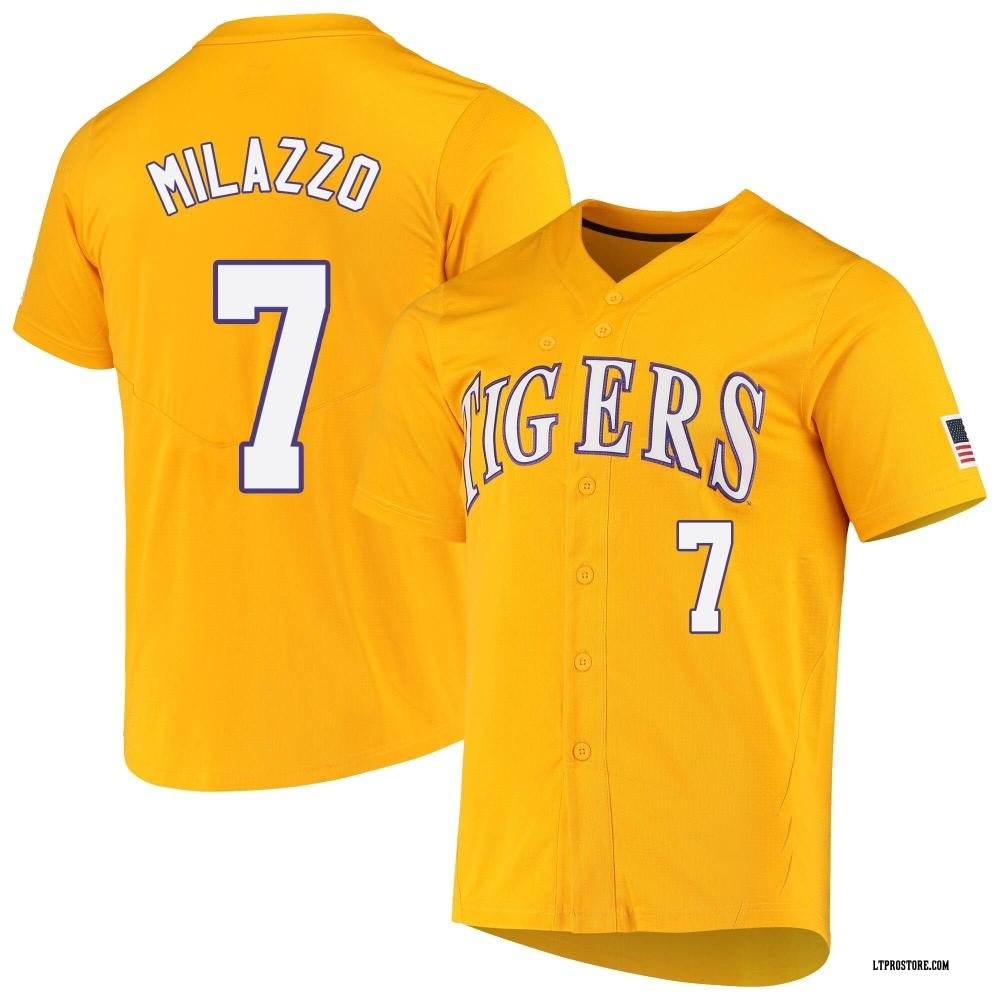 Youth Alex Milazzo LSU Tigers Replica Full-Button Baseball Jersey - Yellow