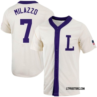 Youth Alex Milazzo LSU Tigers Replica Natural Full-Button Baseball Jersey