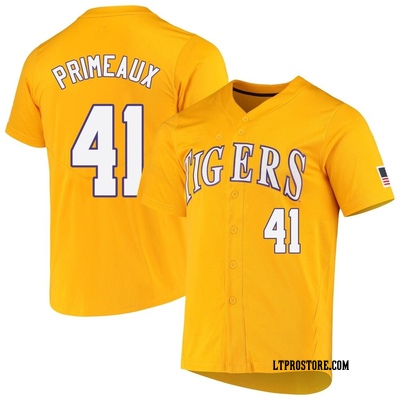 Youth DJ Primeaux LSU Tigers Replica Full-Button Baseball Jersey - Yellow