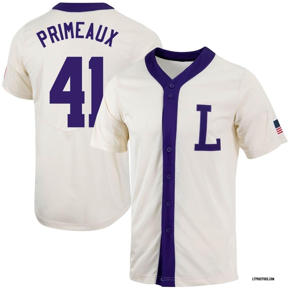 Youth DJ Primeaux LSU Tigers Replica Natural Full-Button Baseball Jersey
