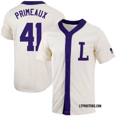 Youth DJ Primeaux LSU Tigers Replica Natural Full-Button Baseball Jersey