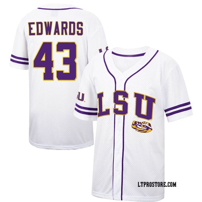 Youth Garrett Edwards LSU Tigers Replica Colosseum Free Spirited Baseball Jersey - White/Purple