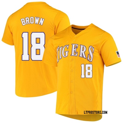 Youth Jake Brown LSU Tigers Replica Full-Button Baseball Jersey - Yellow
