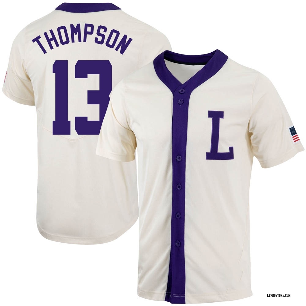 Youth Jordan Thompson LSU Tigers Replica Natural Full-Button Baseball Jersey