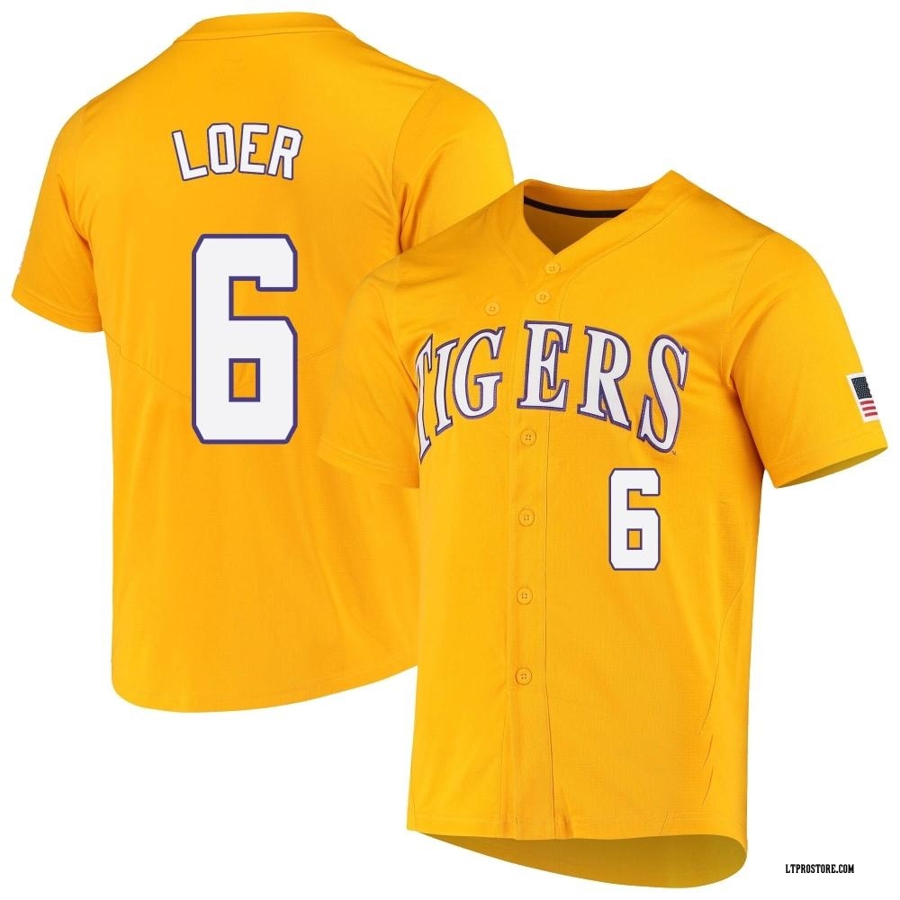 Youth Justin Loer LSU Tigers Replica Full-Button Baseball Jersey - Yellow