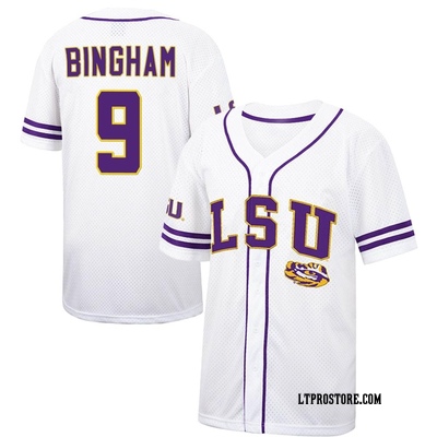 Youth Mac Bingham LSU Tigers Replica Colosseum Free Spirited Baseball Jersey - White/Purple