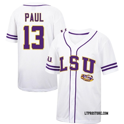 Youth Mic Paul LSU Tigers Replica Colosseum Free Spirited Baseball Jersey - White/Purple