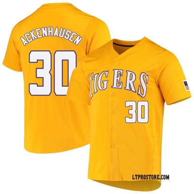 Youth Nate Ackenhausen LSU Tigers Replica Full-Button Baseball Jersey - Yellow