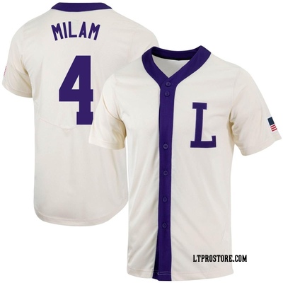 Youth Steven Milam LSU Tigers Replica Natural Full-Button Baseball Jersey