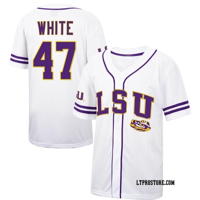 Youth Tommy White LSU Tigers Replica Colosseum Free Spirited Baseball Jersey - White/Purple